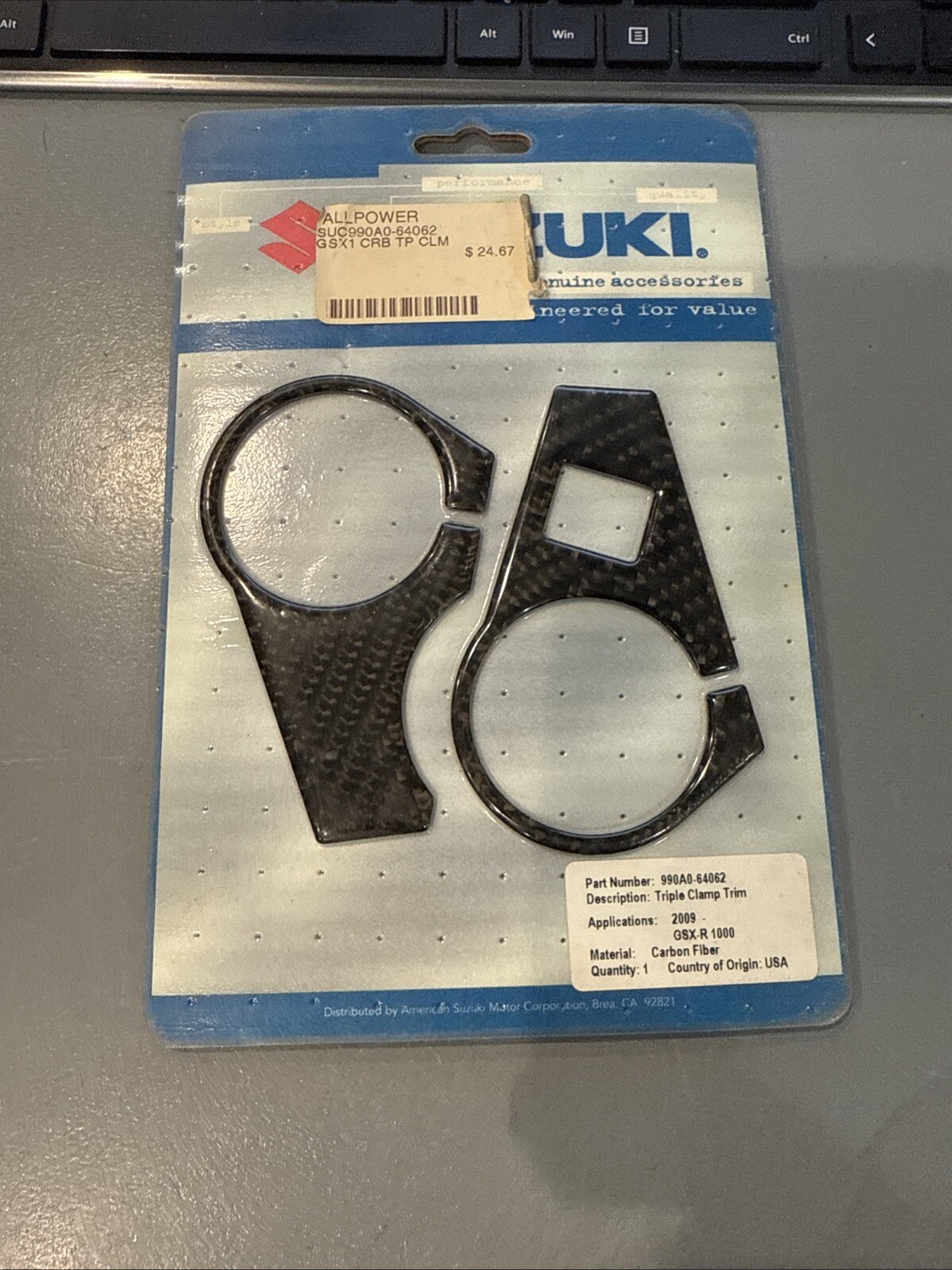New OEM Suzuki 990A0-64062 Carbon Fiber Triple Clamp Trim Kit NOS