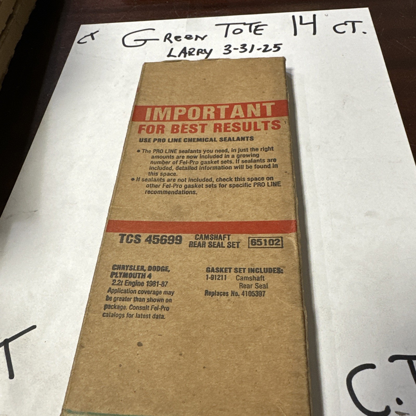 TCS 45699 Fel-Pro Engine Camshaft Rear Seal Fel-Pro TCS45699