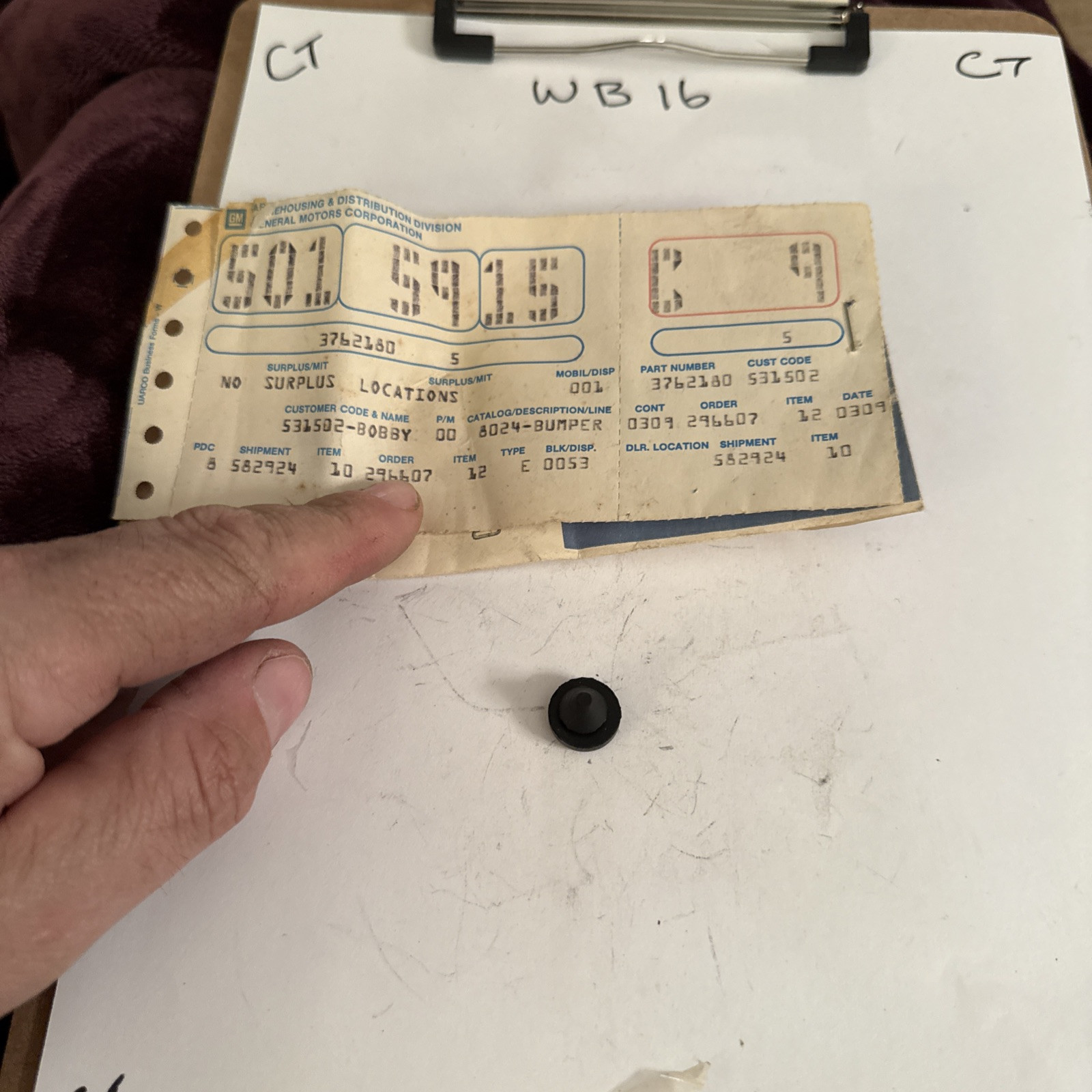 (1) NOS 1968 Camaro Hideaway Headlight Rubber Bumper 3762180 Sold Individually