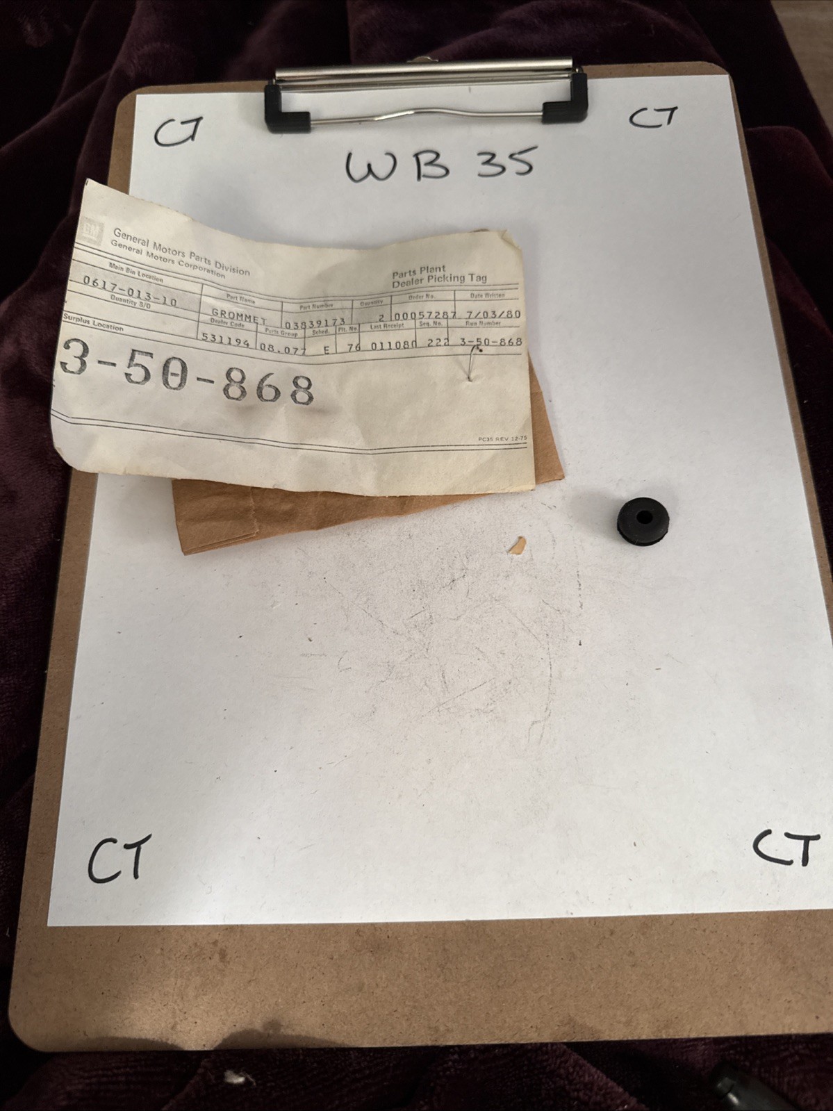 1963-1975 Corvette Hood Release GM 3839173 Deck Lid Cable Grommet