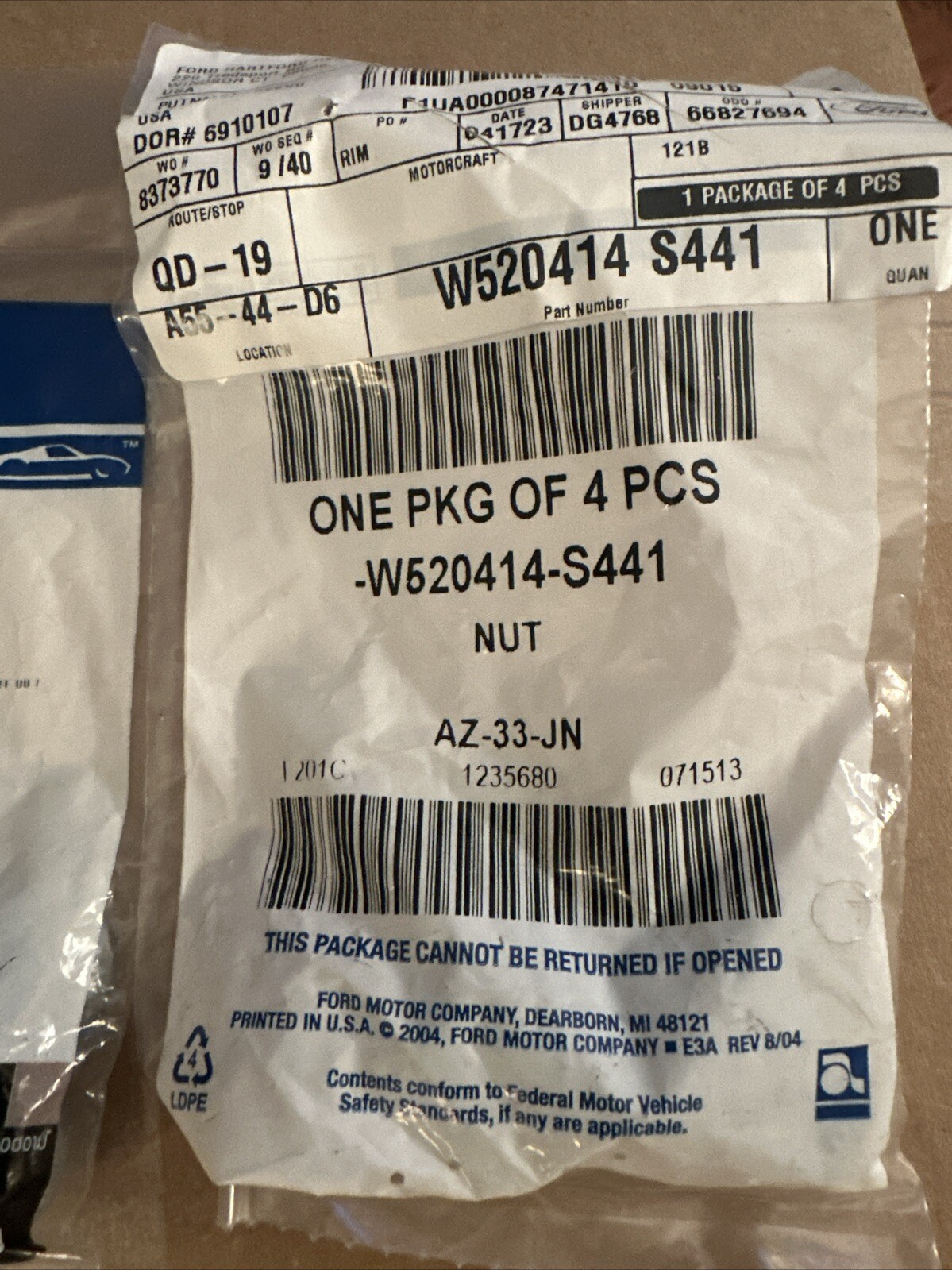 2006-2019 Ford Stabilizer Bar Nut Pkg of 4 NOS W520414-S441 W520414S441 - Image 3