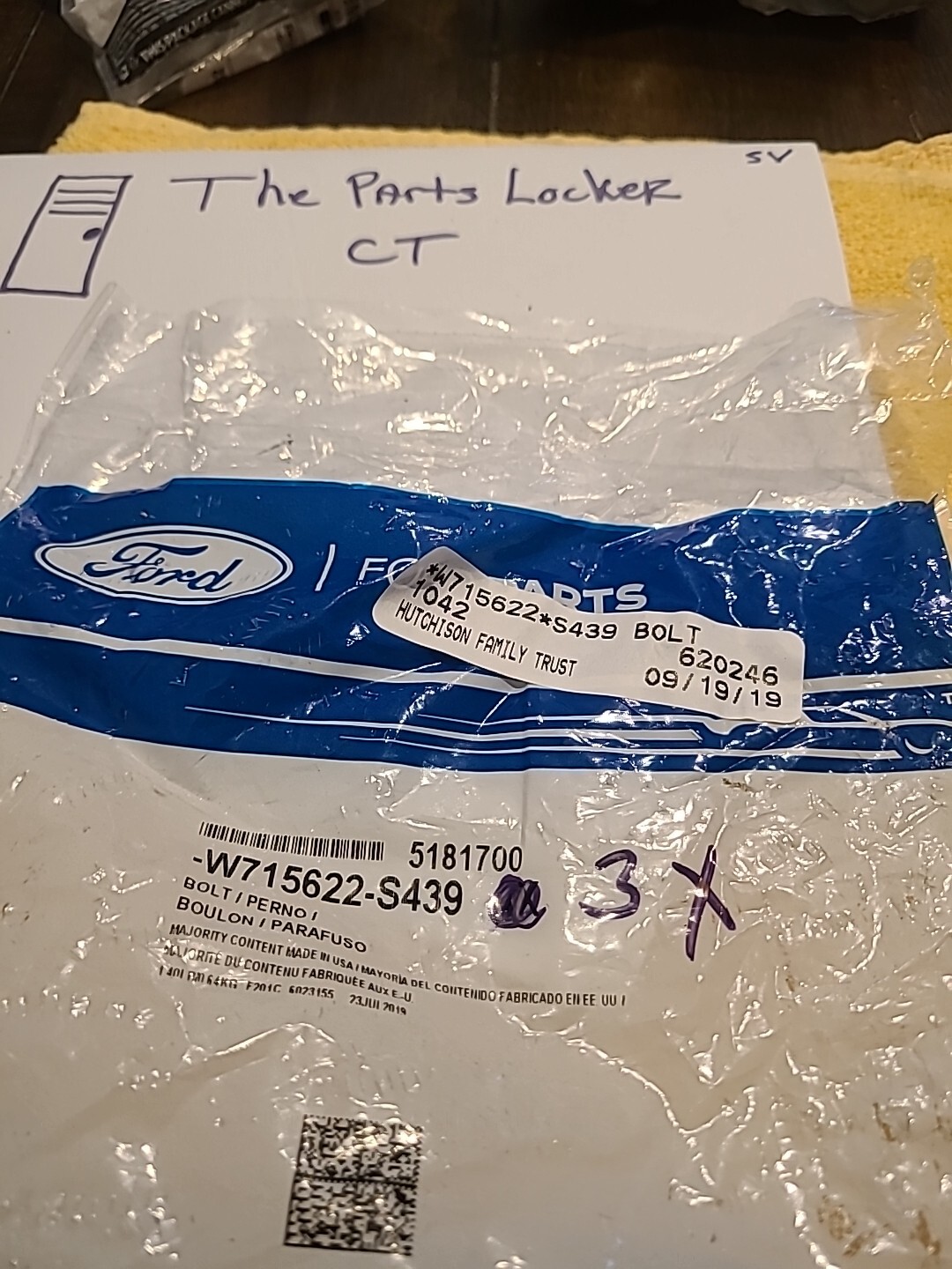 3-pack of Genuine Ford OEM Edge Fusion Trans Mount Torque Arm Bolts W715622-S439