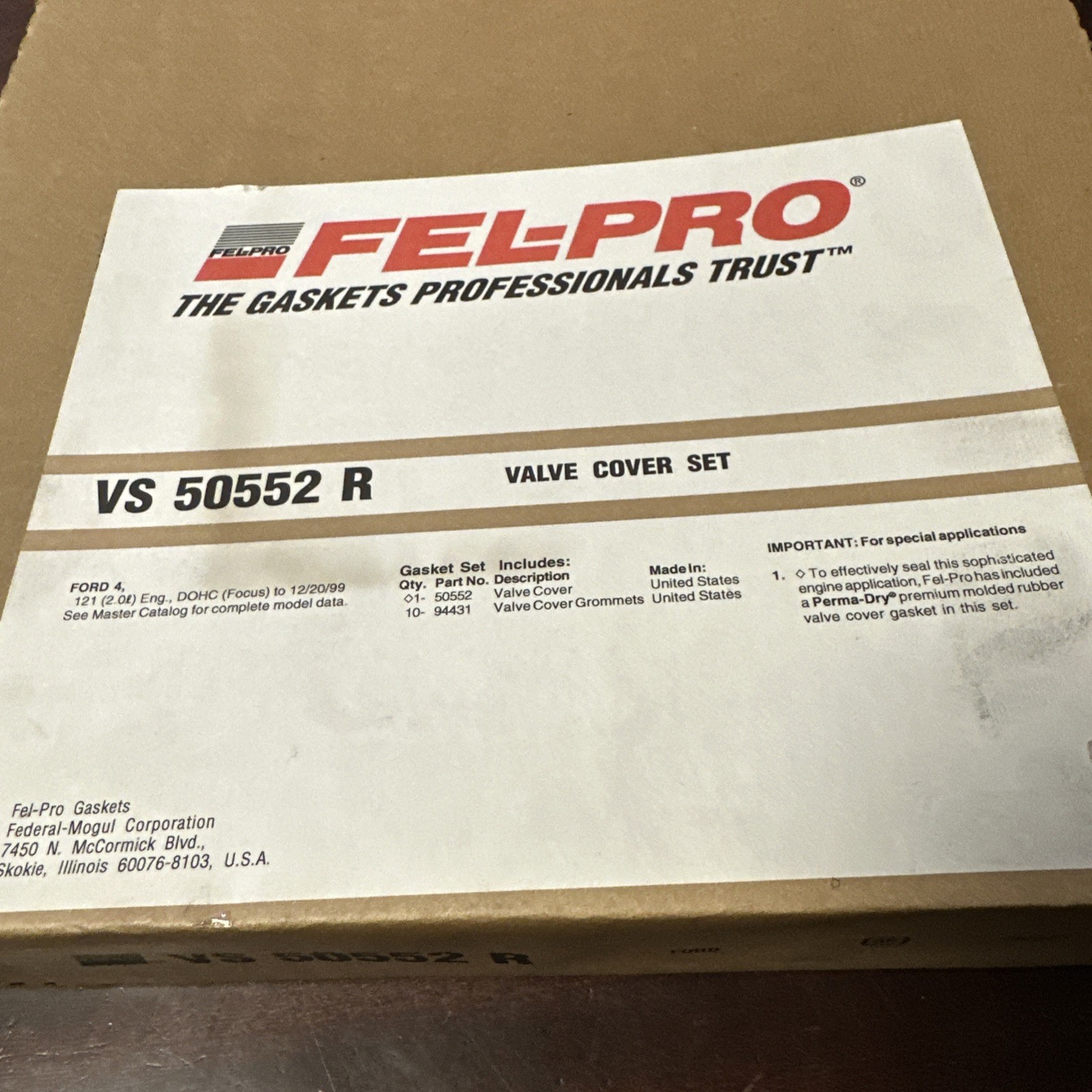 Engine Valve Cover Gasket Set Fel-Pro VS 50552 R fits 2000 Ford Focus 2.0L-L4 - Image 3