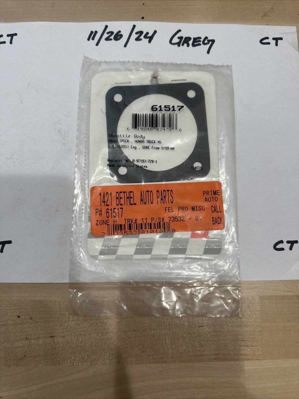 Fuel Injection Throttle Body Mounting Gasket Fel-Pro 61517