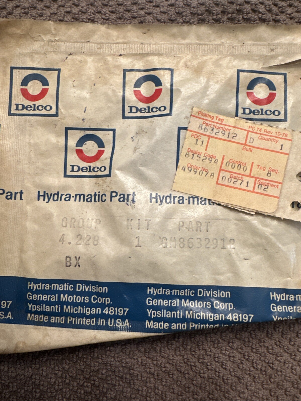 GENUINE GM 8632912 SEAL KIT General Motors OEM PART NOS 1979