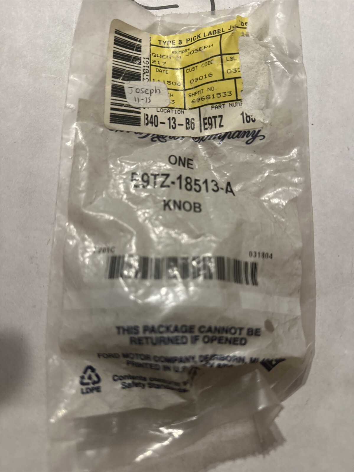 Genuine Ford Heater Blower Switch Knob OE E9TZ18513A