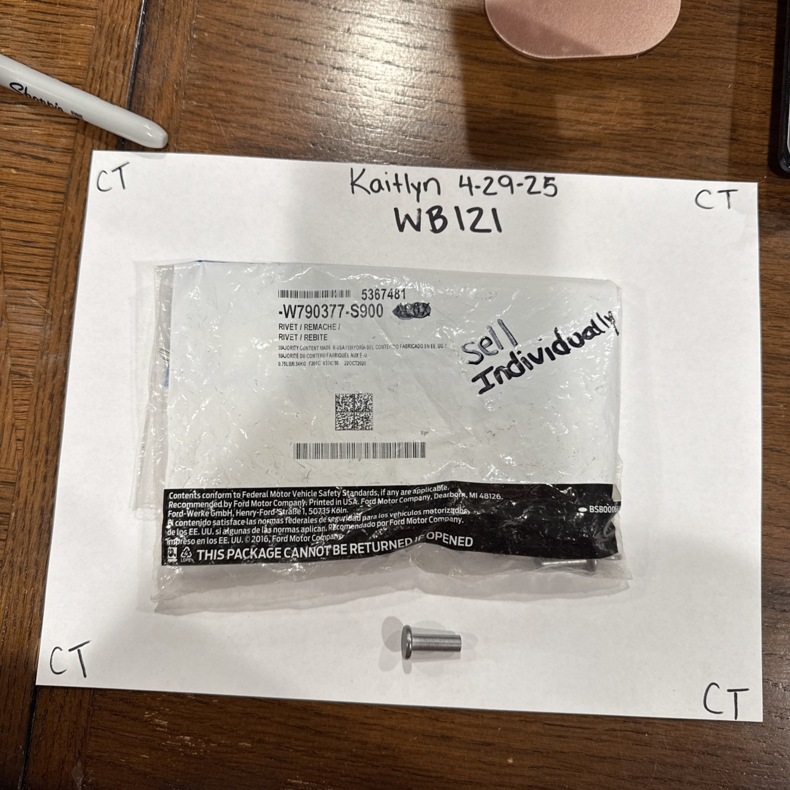 Genuine Ford Truck OEM Cab Back Panel Rivet -W790377-S900