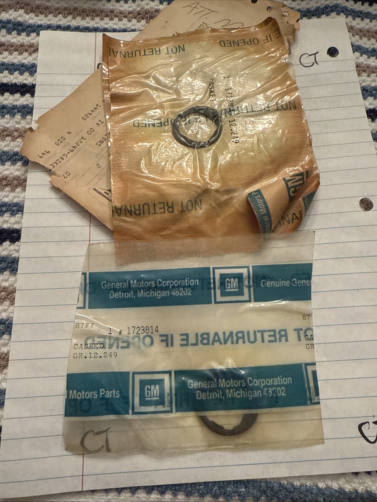 Genuine Gm OEM Nos 1723814 (1) Gasket Only Sold Individually