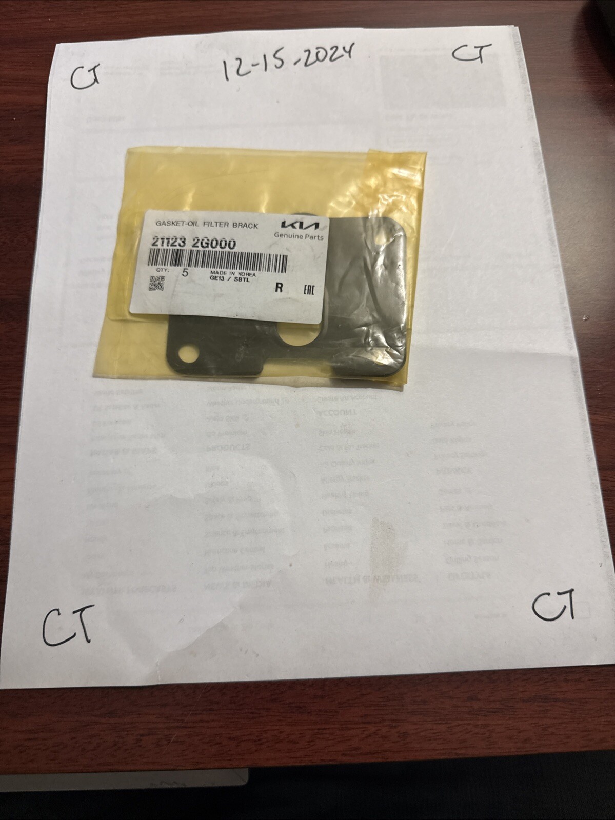 Genuine Kia Engine Oil Filter Adapter Gasket 21123-2G000
