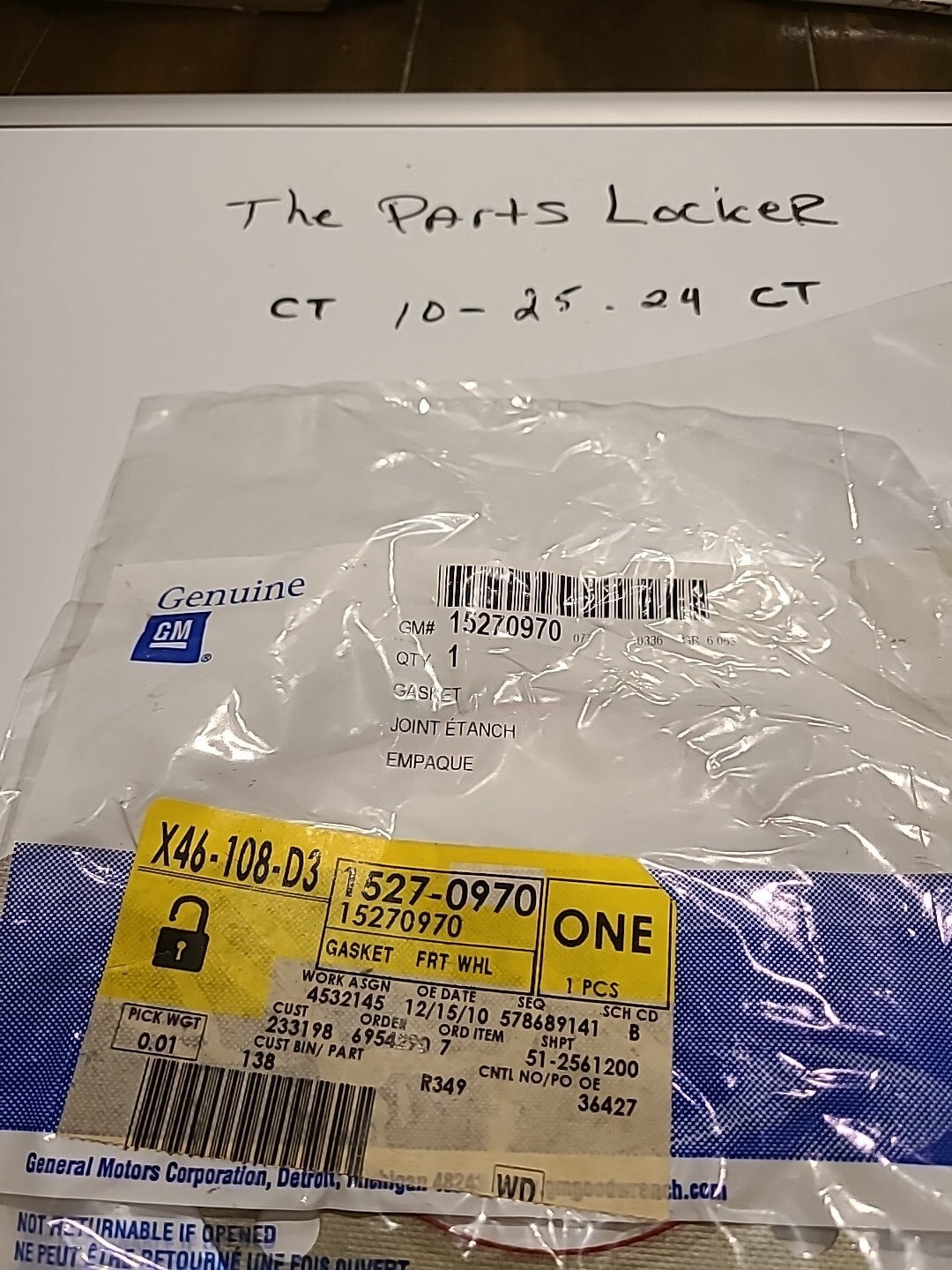Genuine OEM GM 15270970 Front Axle-Gasket