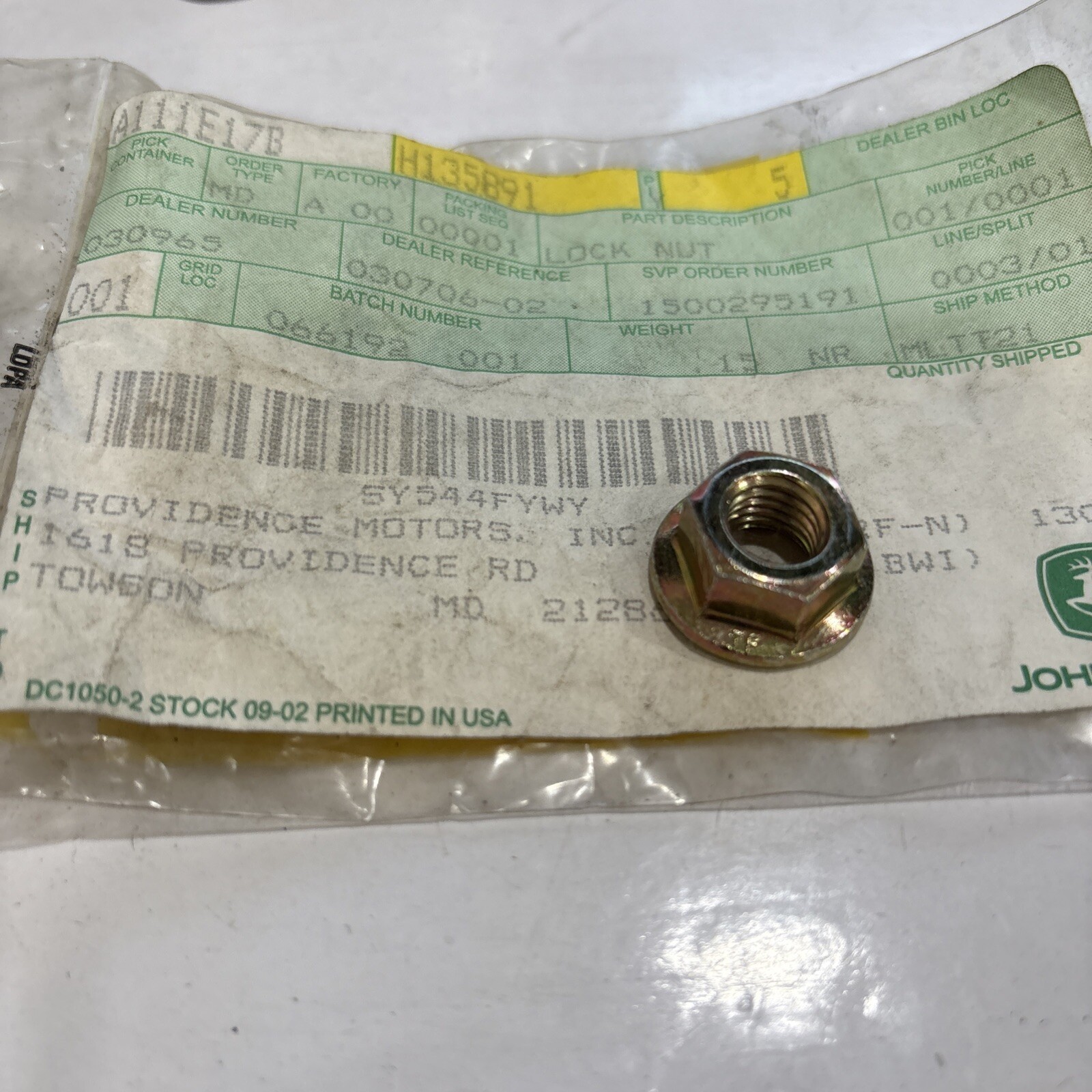 John Deere Original Equipment Lock Nut #H135891 - Image 3