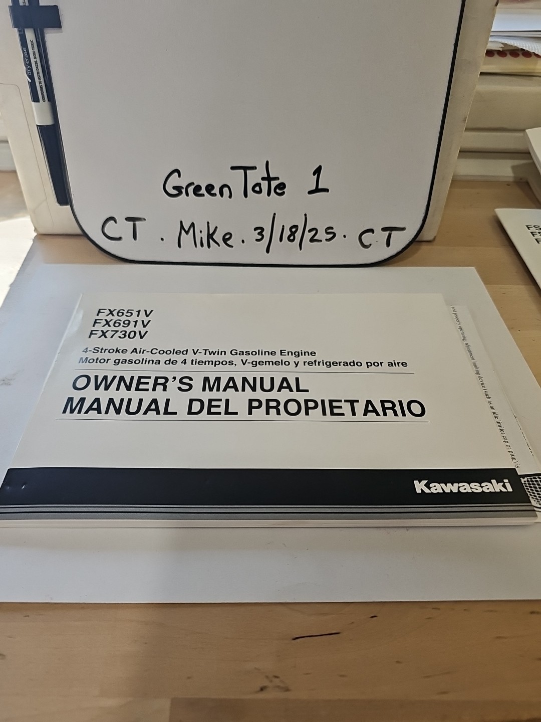 Kawasaki FX651V FX691V FX730V Gas Engine Owners Manual.