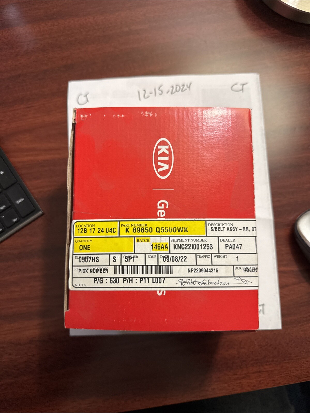 Kia 89850Q5500WK Rear Seat Belt Assembly Center 2021-2024 Kia Seltos