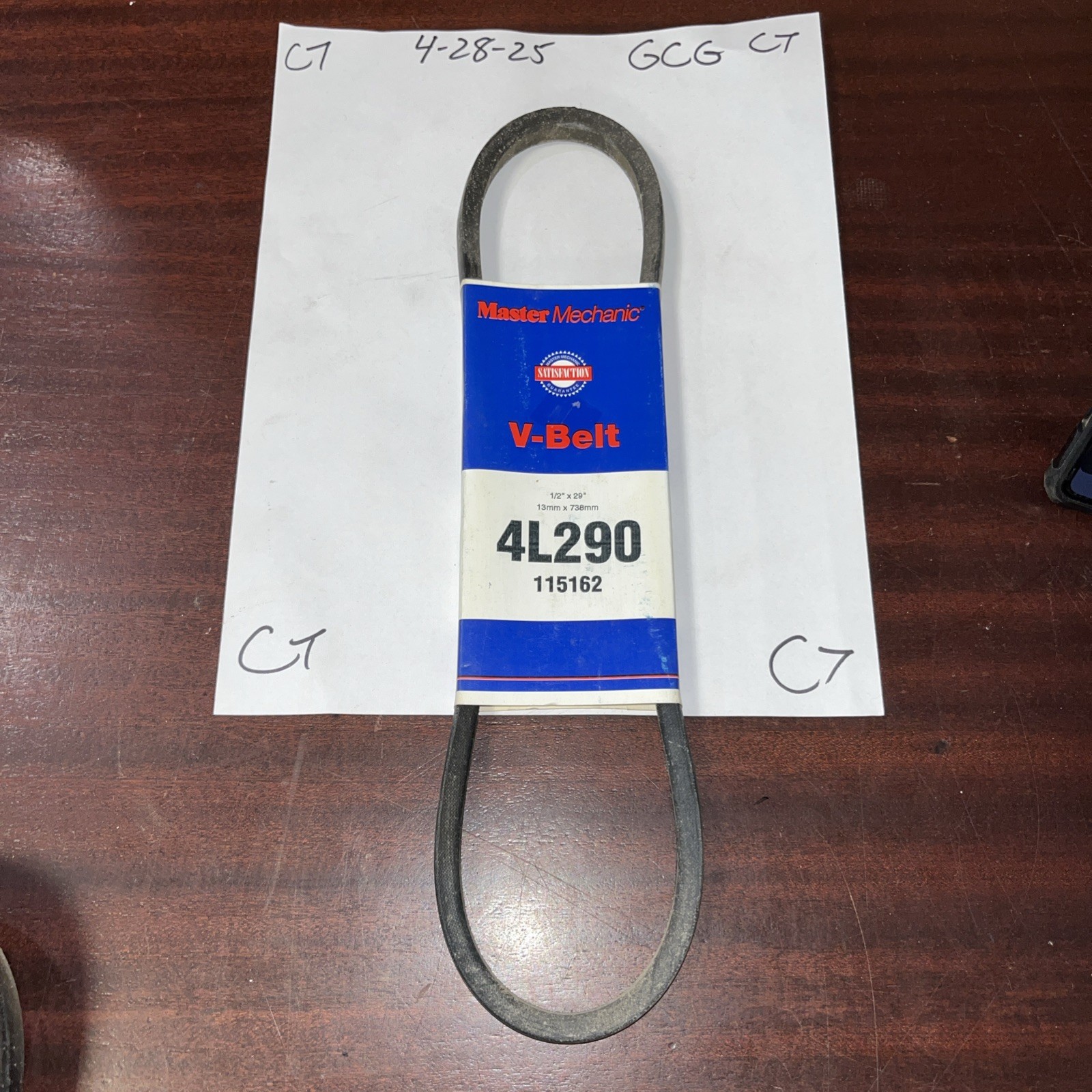 Master Mechanic 4L290 V-Belt, 1/2" x 29", 13mm x 738mm