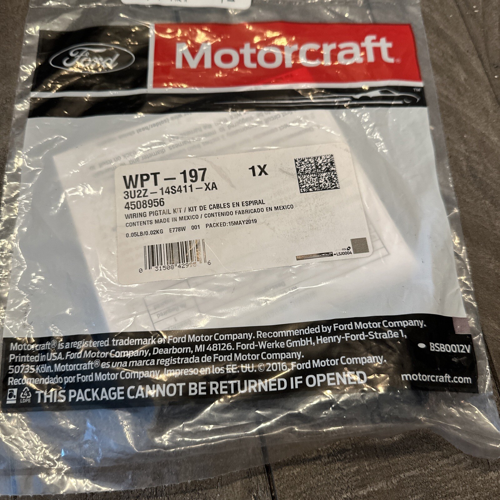 Motorcraft Brake Light Switch Connector WPT-197 3U2Z-14S411-XA Wiring Pigtail OE