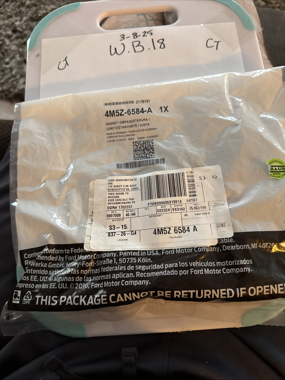 NEW OEM Ford Valve Cover Gasket 4M5Z-6584-A Ford Fiesta 1.6L DOHC 2011-2019