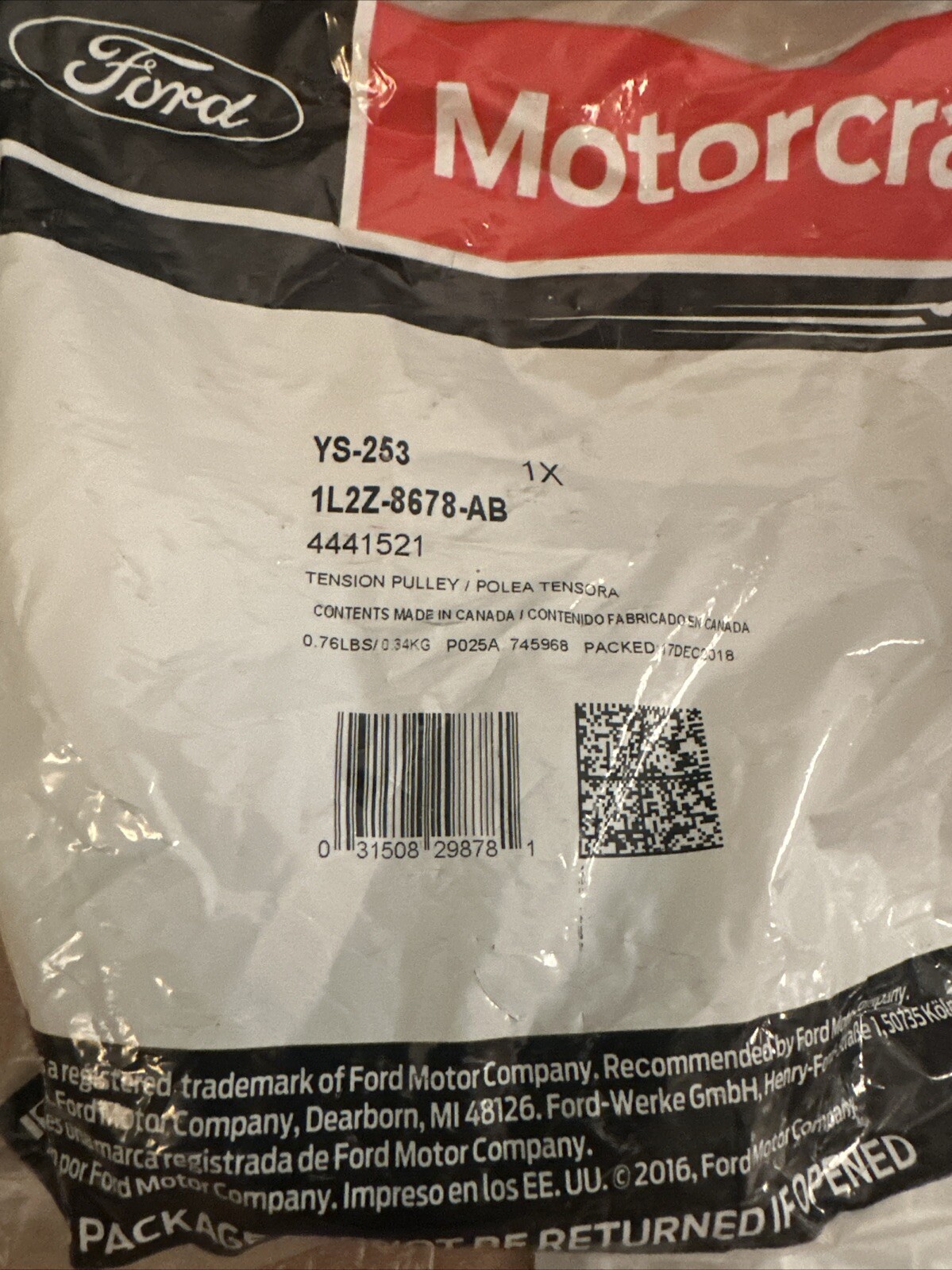 New Genuine Ford Kit - Tension Pulley 1L2Z8678AD / 1L2Z-8678-AD OEM