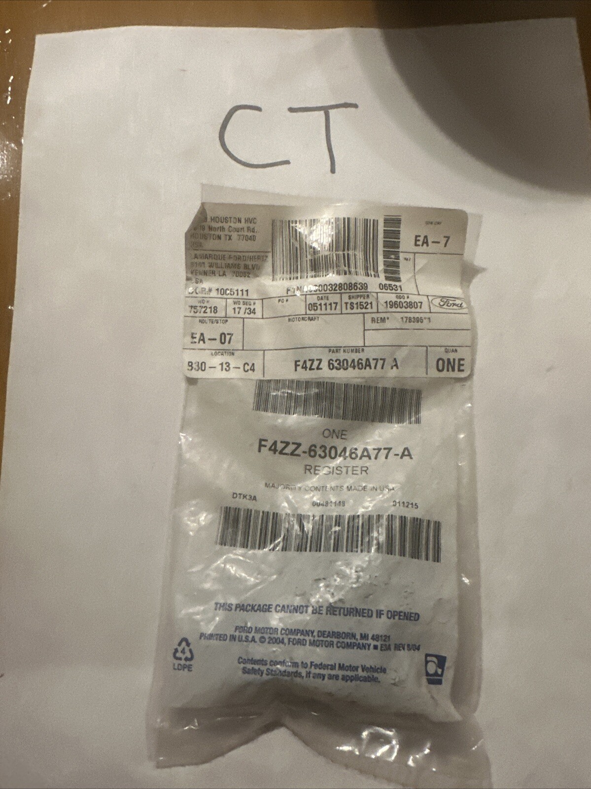 New Genuine Ford Louvre Asy - Vent Air F4ZZ63046A77A / F4ZZ-63046A77-A OEM