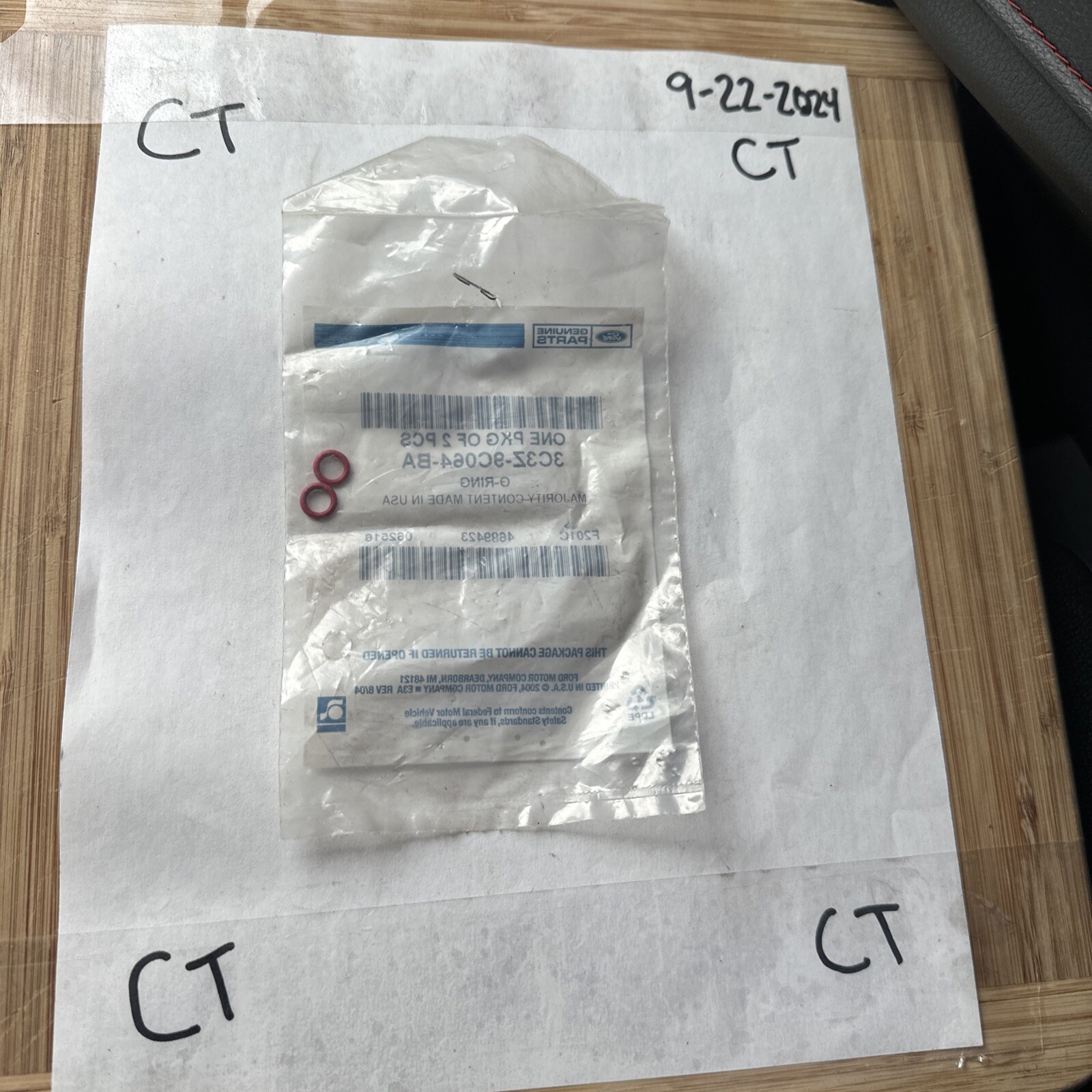 New OEM Ford 3C3Z-9C064-BA Red O-Rings Qty 2 NOS - Image 3