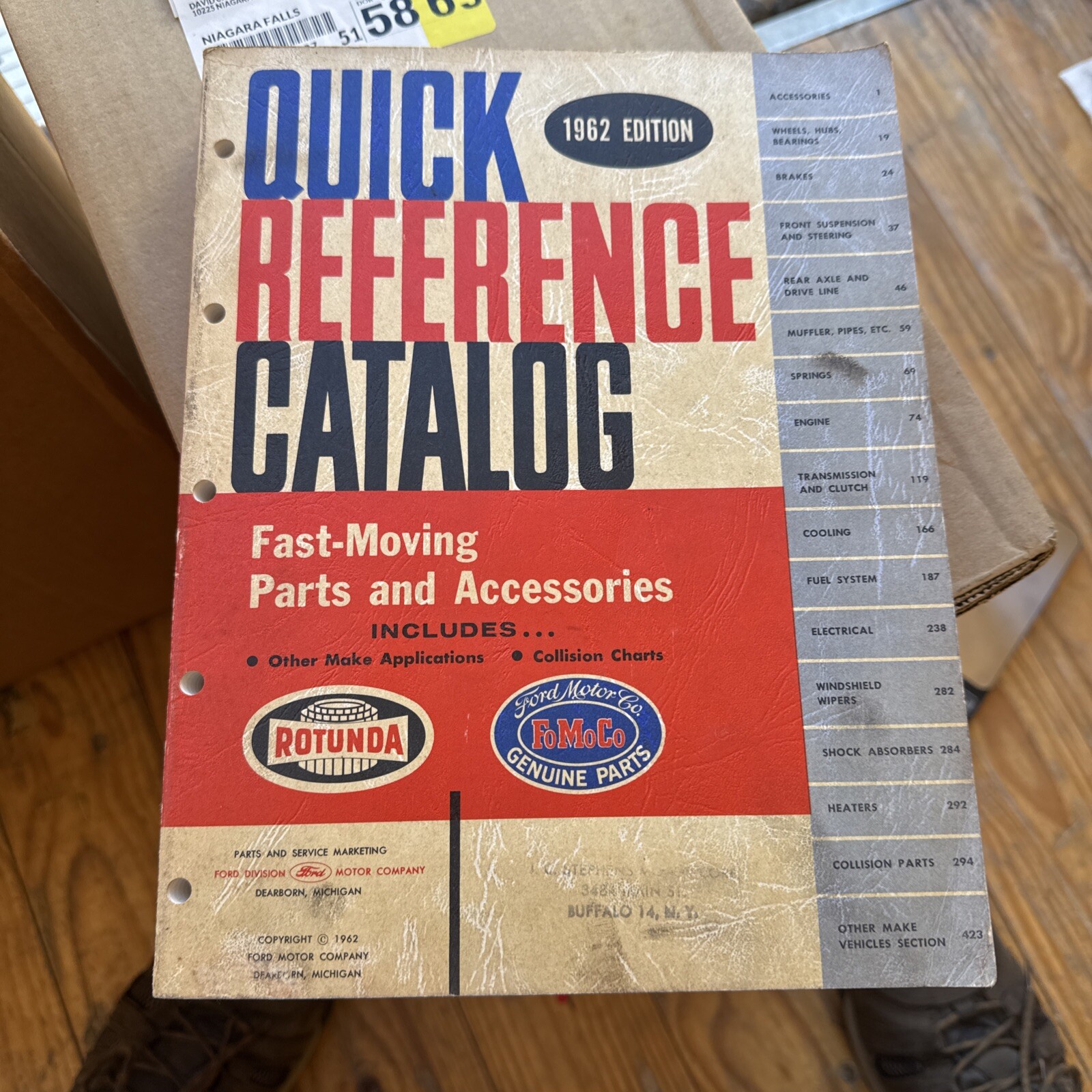 UP TO 1962 FORD FOMOCO ROTUNDA QUICK REFERENCE FACTORY PARTS CATALOG ORIGINAL