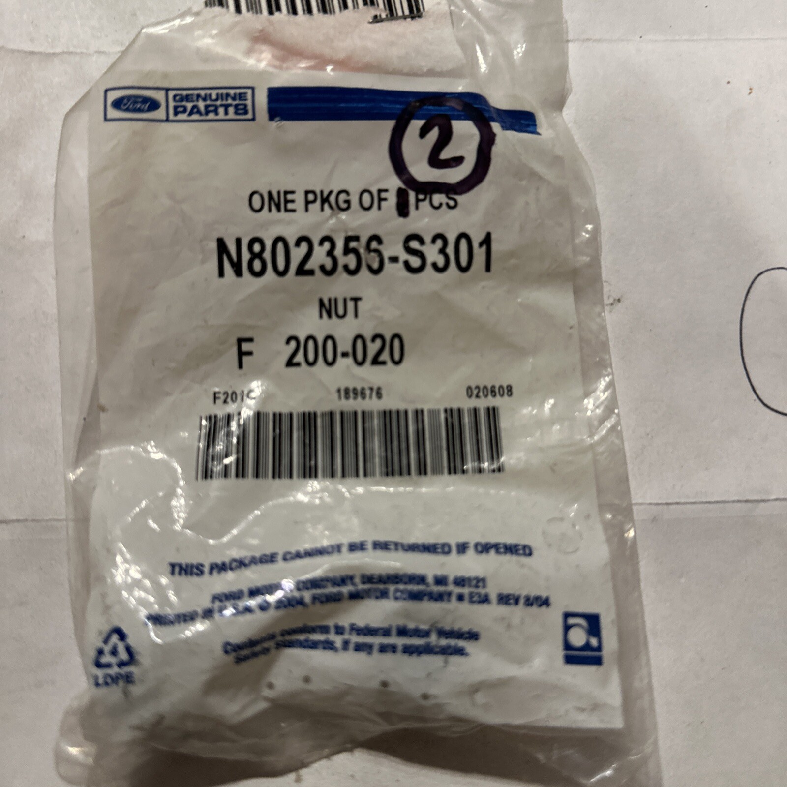 2 PCS FORD 2000/2007 TAURUS 2000/05 SABLE "NUT" HEX W/FLG M10X1.5, N802356-S301