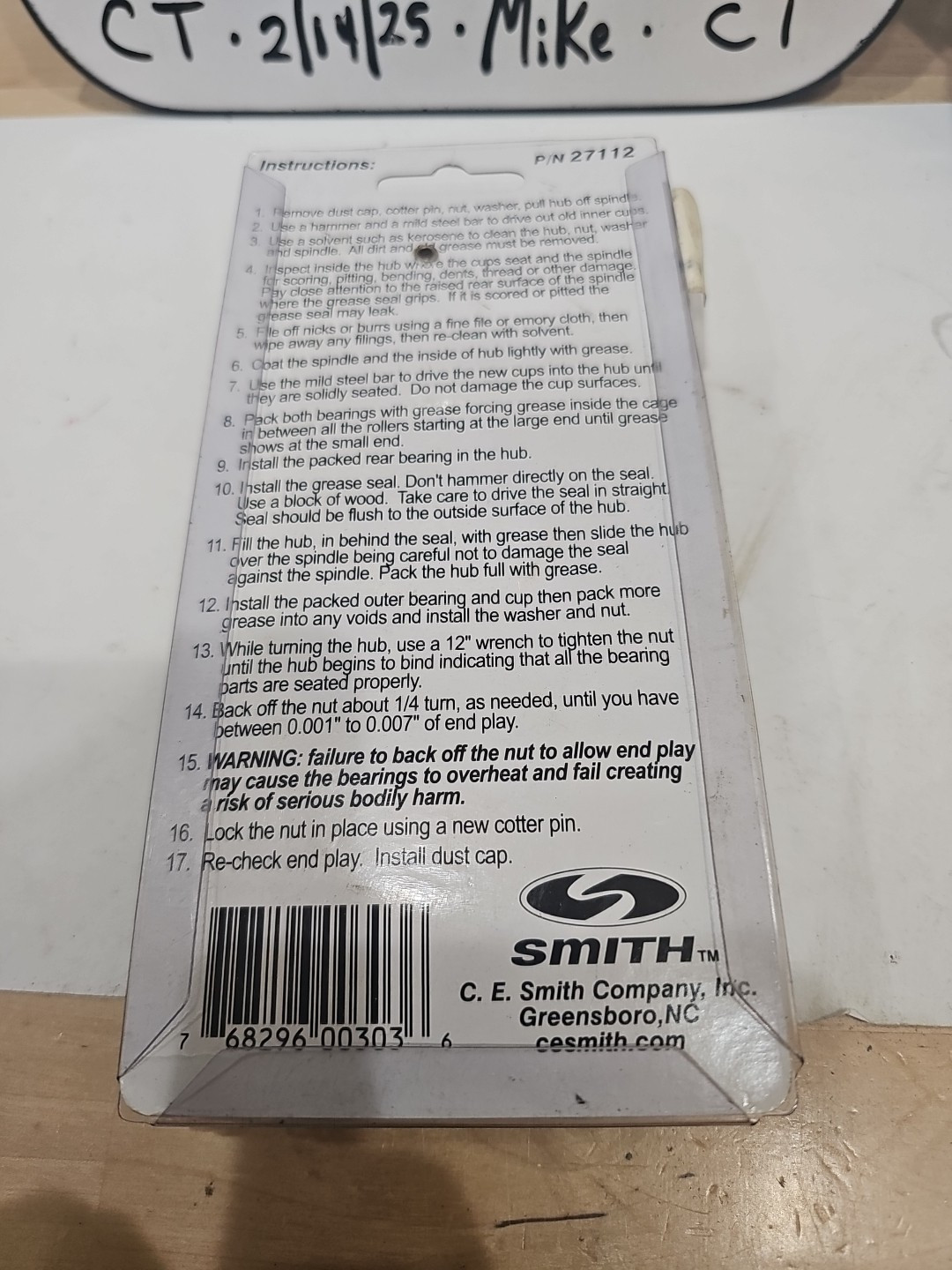 CE Smith 27112 Trailer Bearing Kit 1-1/16" Straight Spindle NEW - Image 5