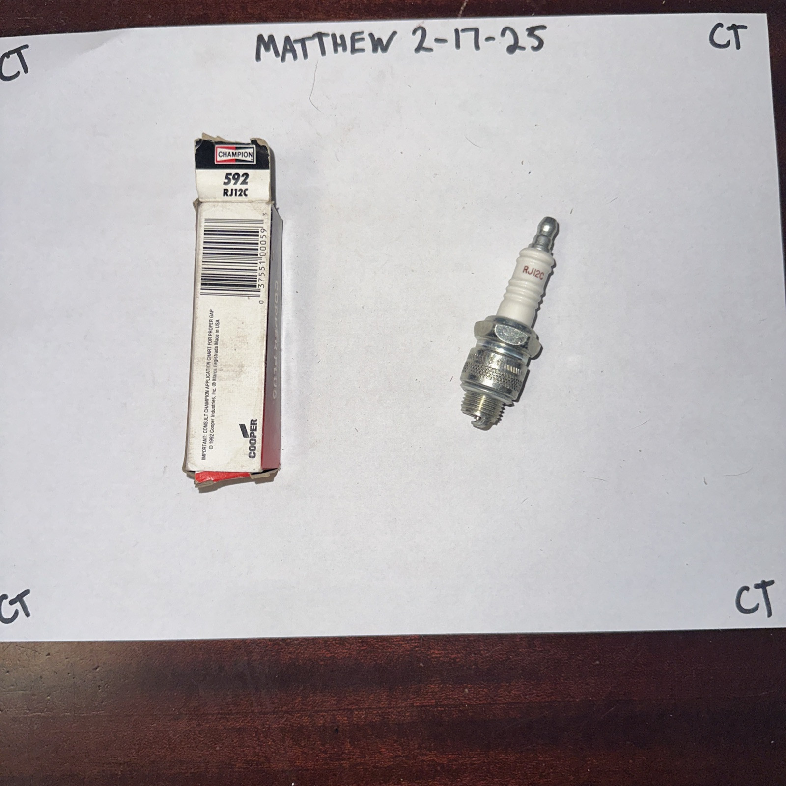 Champion 592 Copper Plus Spark Plug RJ12C