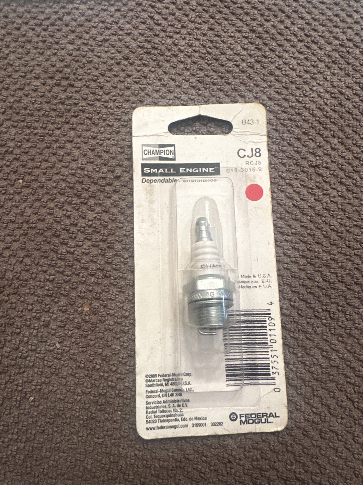 Champion CJ8 SM ENG PLUG CARDED 843-1 Genuine Replacement Part Spark Plug