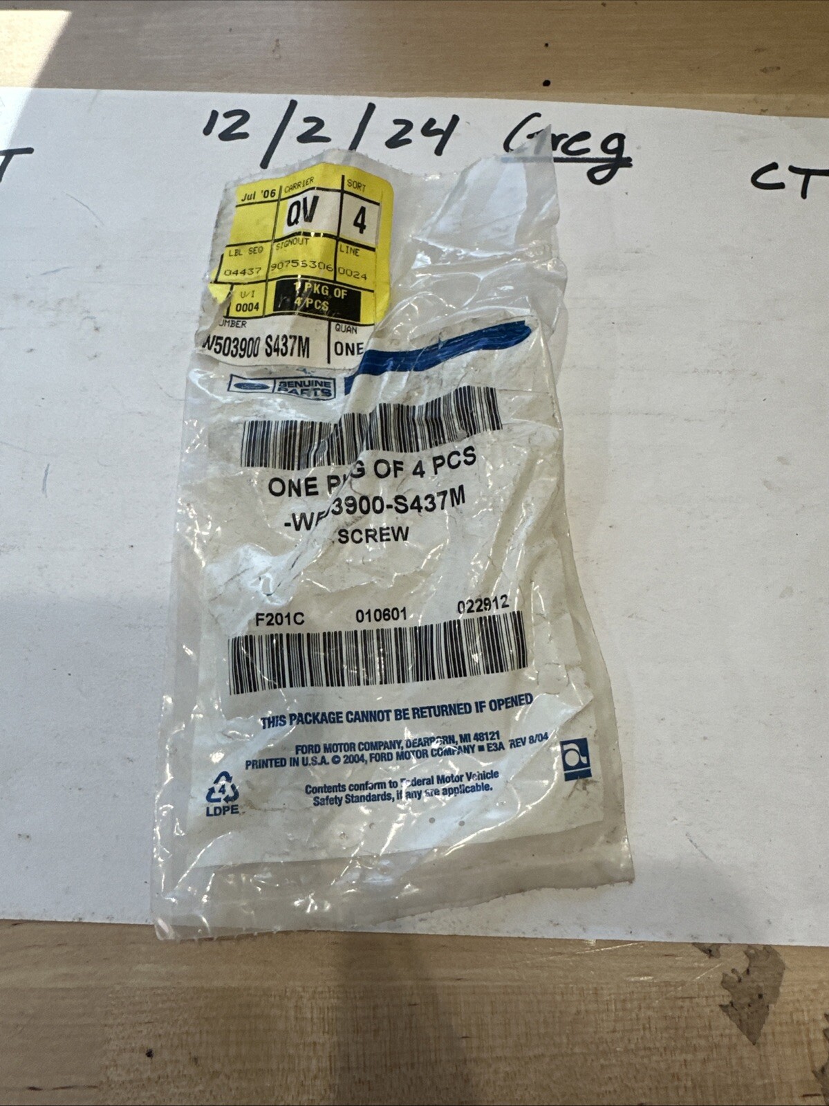 Genuine Ford Screw W503900-S437M