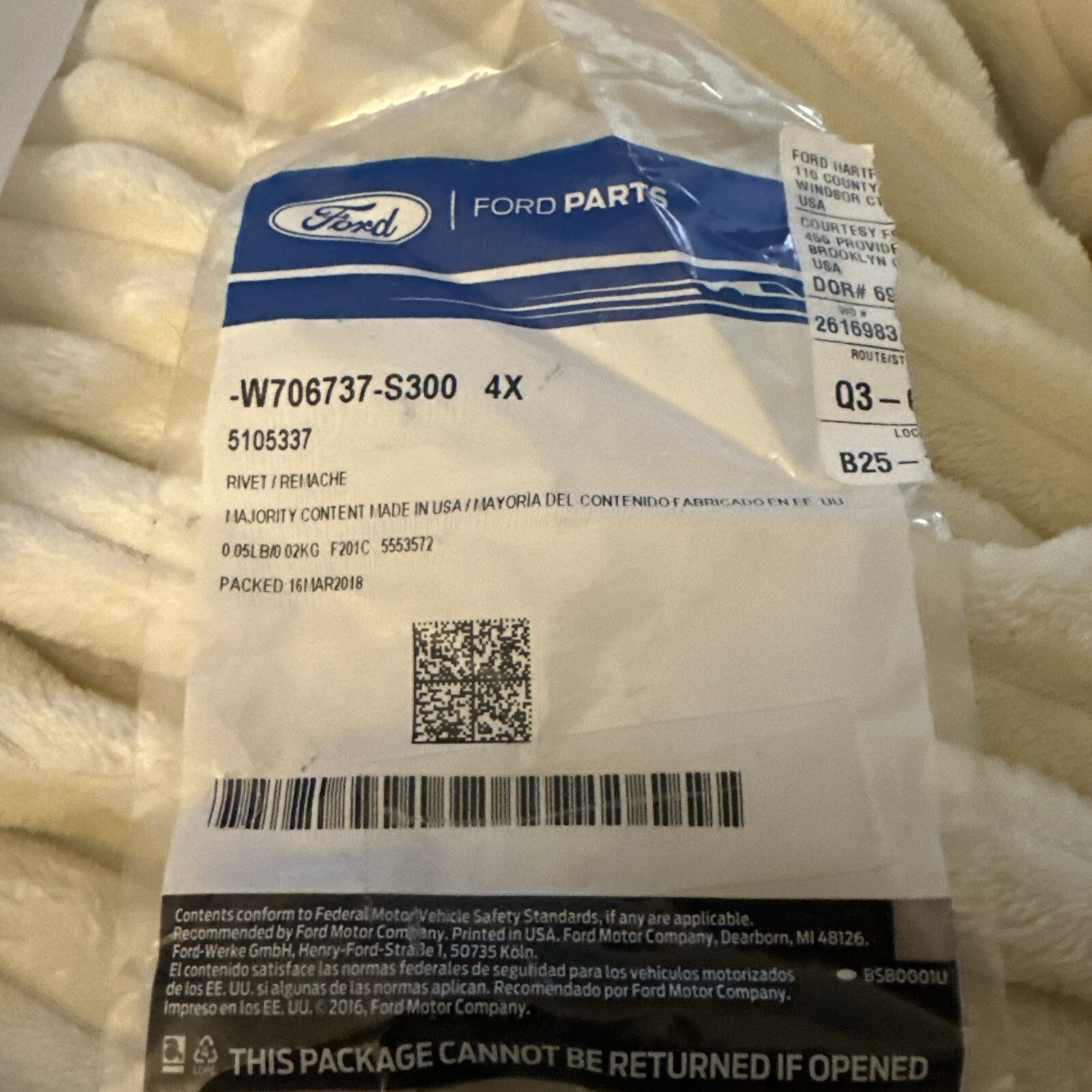 Genuine Ford Side Retainer Rivet (QTY 2) W706737-S300