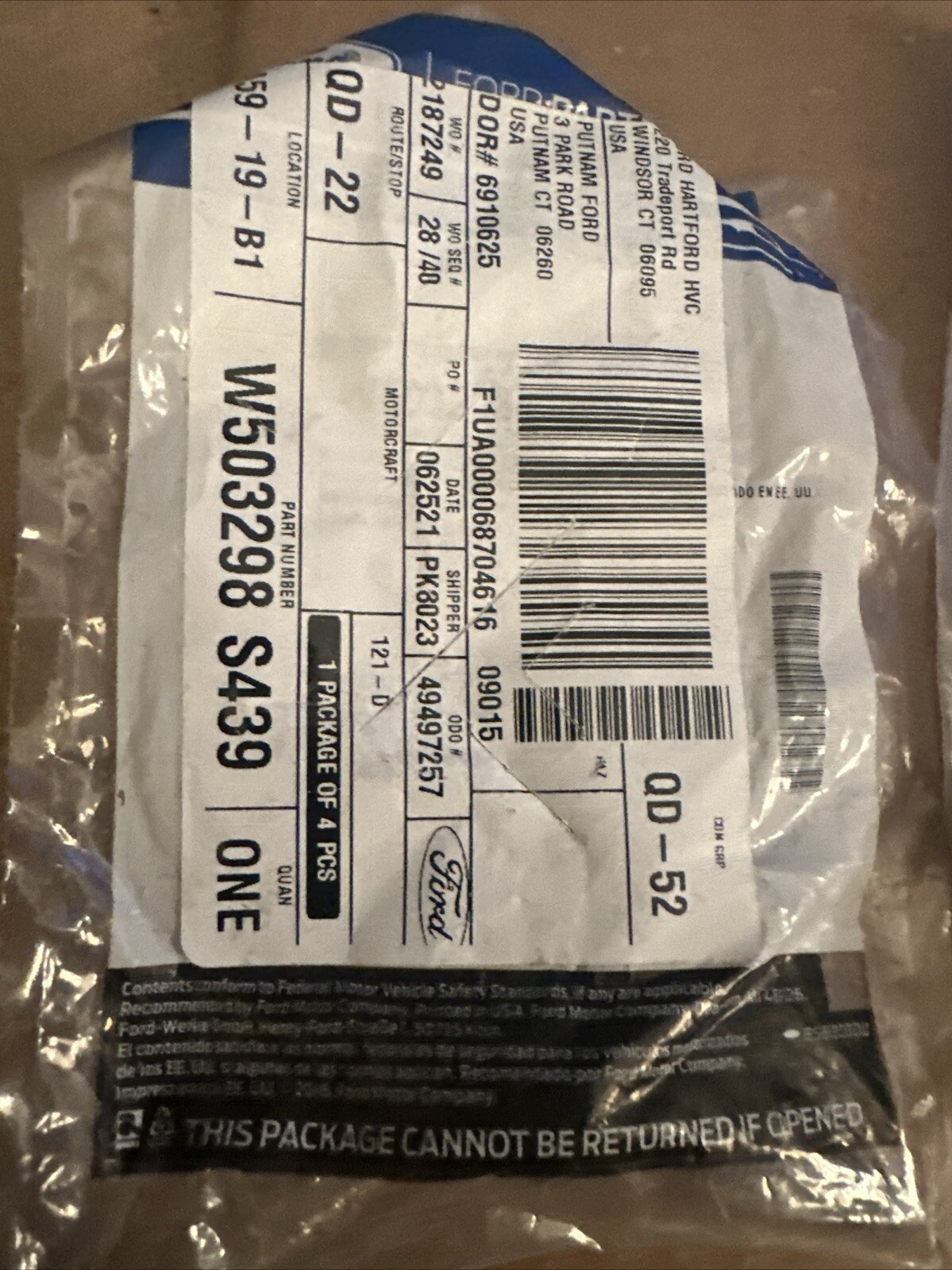 Genuine Ford Water Pump Assembly Bolt -W503298-S439 - Image 3