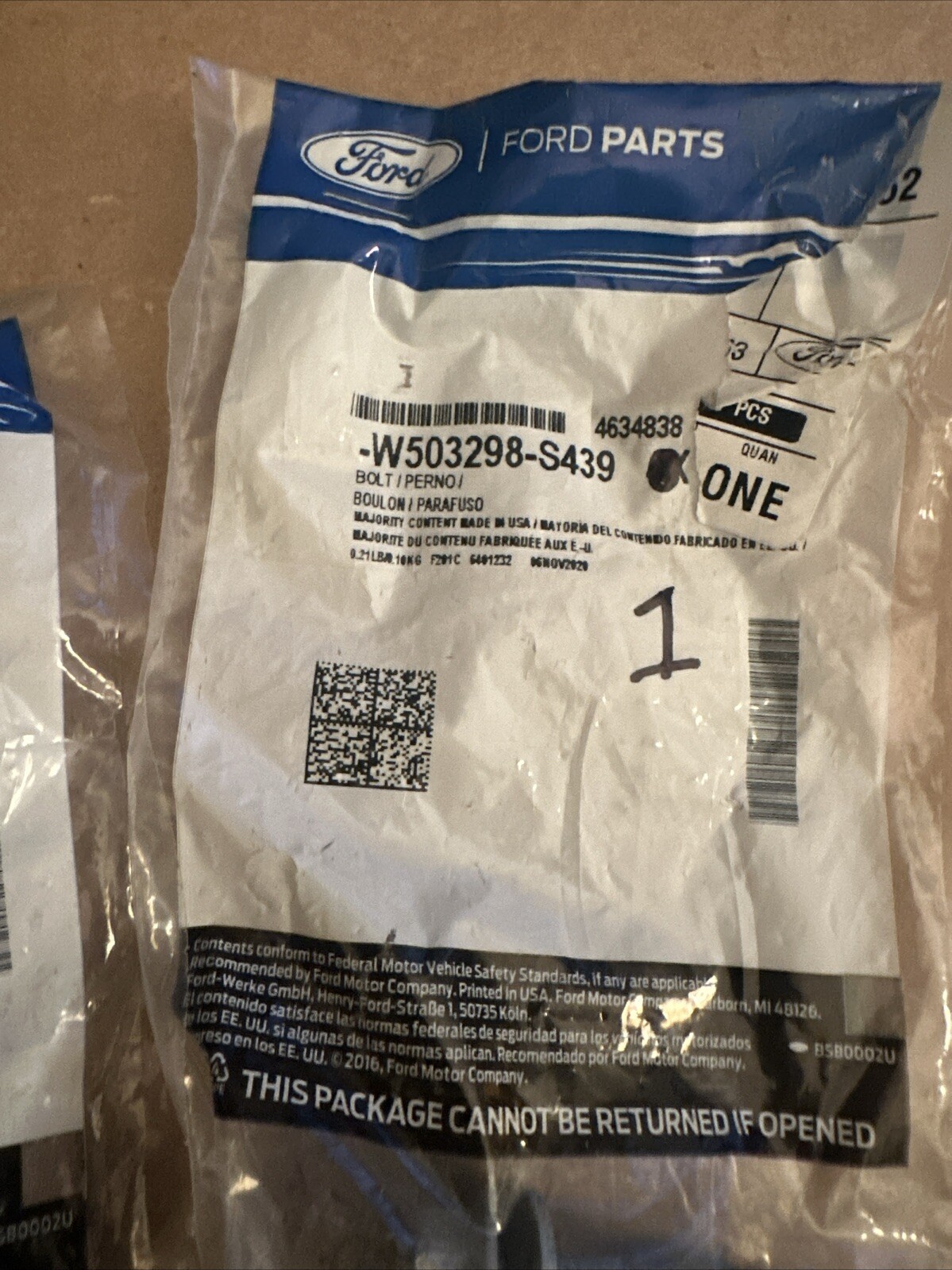 Genuine Ford Water Pump Assembly Bolt -W503298-S439