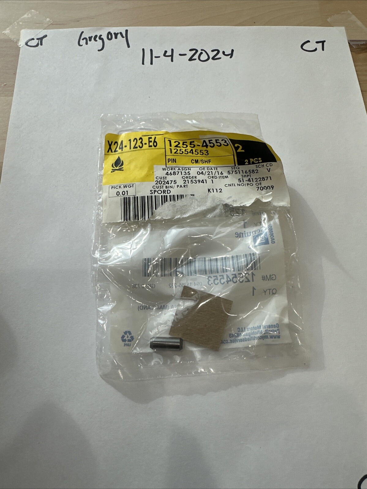 Genuine GM Camshaft Dowel Pin 12554553