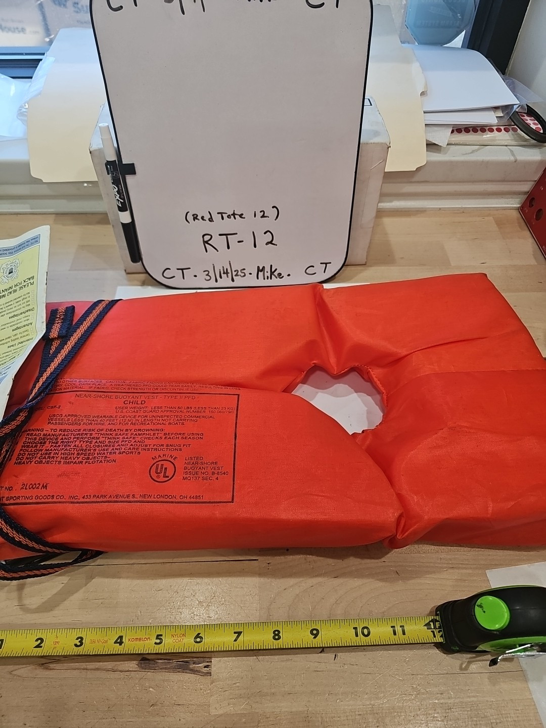 Kent Orange Child Life Vest near Shore Buoyant Vest Type II PFD under 50 lbs NEW