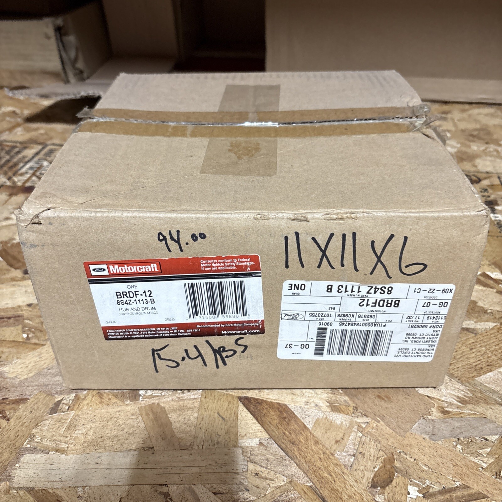 Motorcraft BRDF-12 Hub & Drum Assy Kit 8S4Z-1113-B