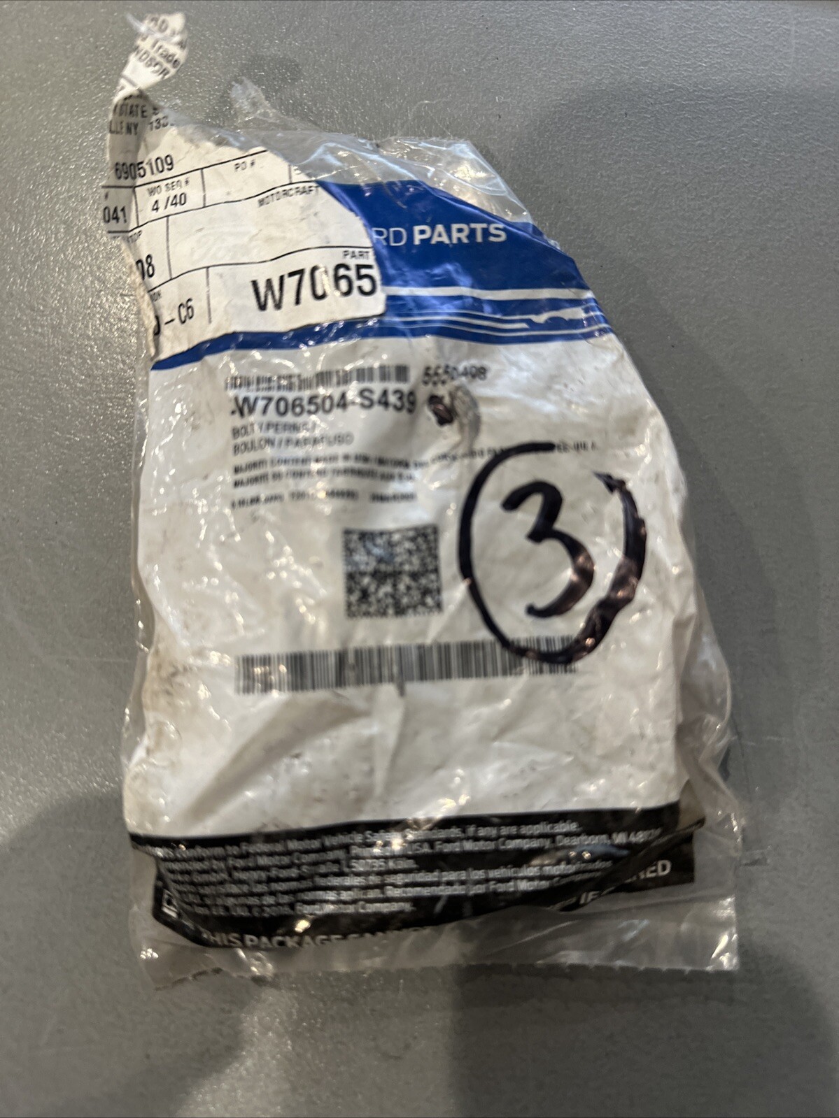 NEW (Pack of 3)OEM Genuine Ford W706504-S439 Bolt