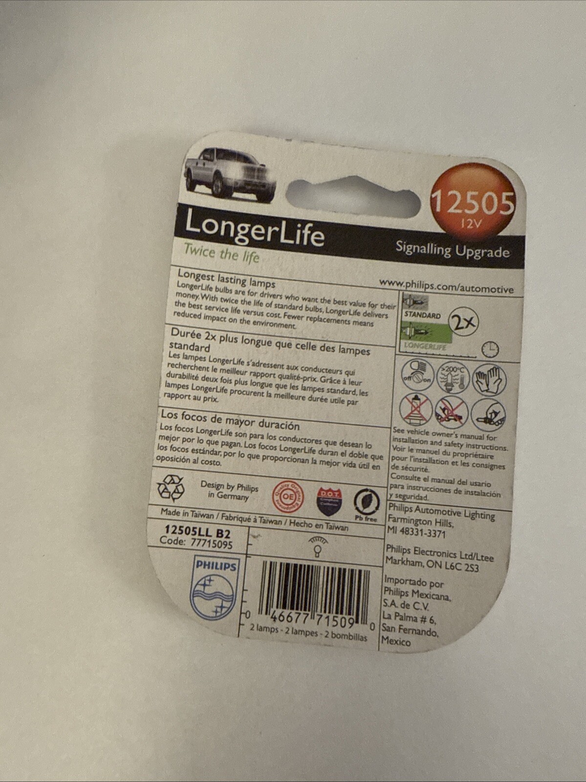 Sun Visor Light Bulb-Longerlife - Twin Blister Pack Philips 12505LLB2 - Image 3