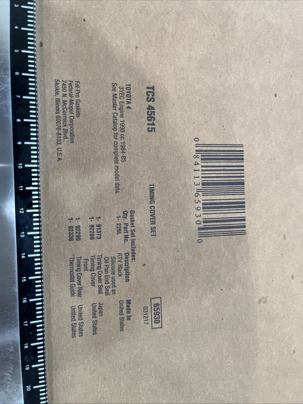 TCS 45615 Fel-Pro Engine Timing Cover Gasket Set, for TOYOTA Van in chart - Image 3